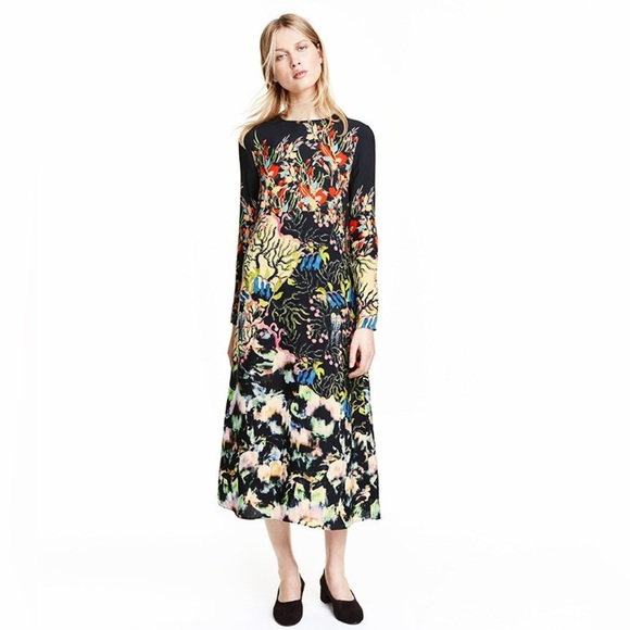 H&M Long Sleeve Printed Midi Dress – Bold Artistic Floral Print – Elegant  Sz 2 - Picture 9 of 11